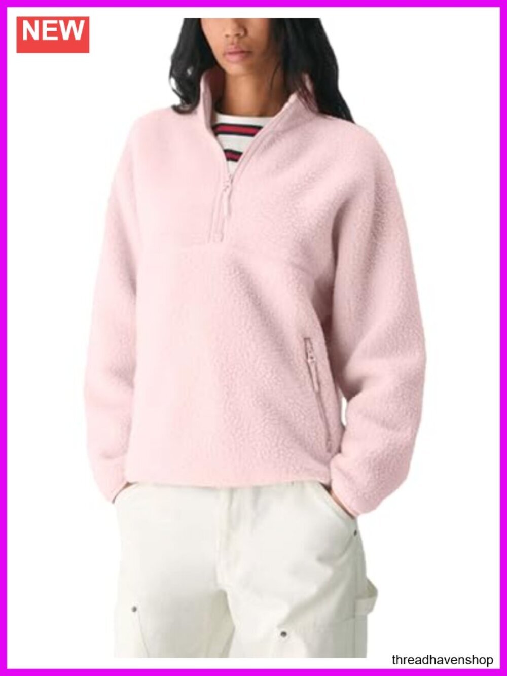 Fleece Pullover Women Long Sleeve Half Zip Sherpa Jacket Warm Trendy Teddy